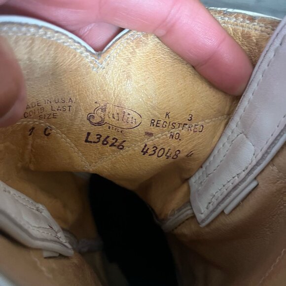 JUSTIN - WHITE LEATHER ROPPER BOOTS 7C MADE IN USA WESTERN - Picture 8 of 10